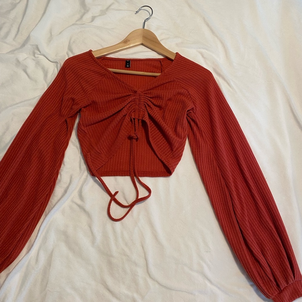 ZAFUL BRANK LONG SLEEVE CROP TOP DRAW STRINGS LONG-SLEEVE TOP TRENDY